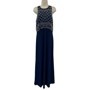 Cachet Navy Sleeveless Gown With Beaded Bodice Floor Length Prom Evening 12